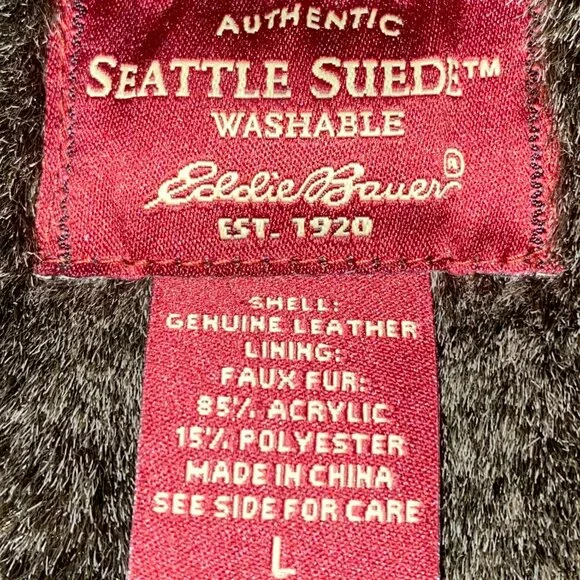 Eddie Bauer Seattle Suede Vest with Faux Fur collar and lining. Brown. Large - Picture 7 of 8